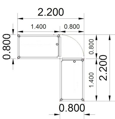 Winkelschreibtisch 220 x 220 cm H220 Stellfläche