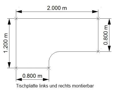 Winkelschreibtisch Berlin 200 cm Stellfläche