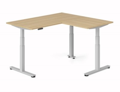 Winkelschreibtisch DSM 160x160cm elektrisch höhenverstellbar Silber-Eiche