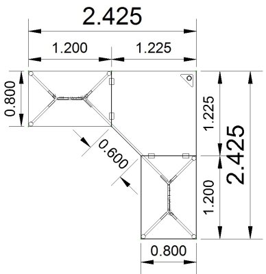 Winkelschreibtisch GAV2 242,5x242,5 cm anthrazit Stellfläche
