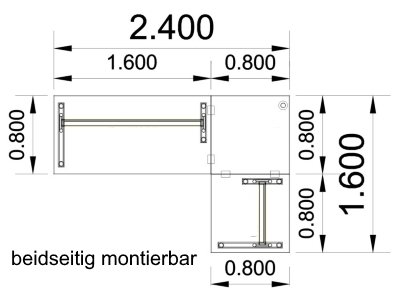 Winkelschreibtisch GS6 240x160 cm Zeichnung