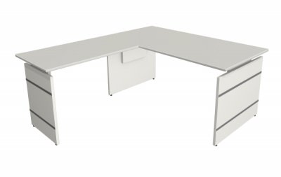 Winkelschreibtisch Form4 Wangengestell 160x180 cm Lichtgrau