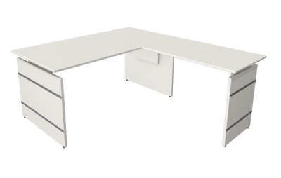Winkelschreibtisch Form4 Wangengestell 160x180 cm Weiss