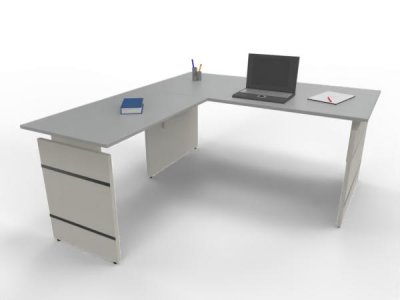 Winkelschreibtisch Form4 Wangengestell 160x180cm Tischplatten Lichtgrau