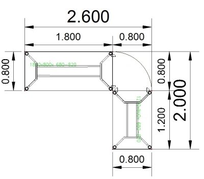 Winkelschreibtisch YE5 Stellfläche