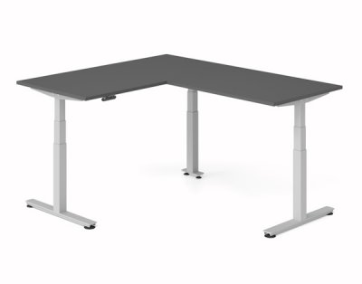 Winkelschreibtisch DSM 160x200 cm elektrisch höhenverstellbar Silber-Grafit