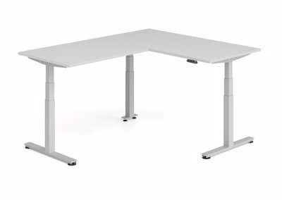 Winkelschreibtisch DSM 160x200 cm elektrisch höhenverstellbar Silber-Lichtgrau