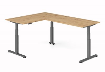Winkelschreibtisch DSM 160x240 cm elektrisch höhenverstellbar Grafit-Asteiche