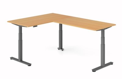 Winkelschreibtisch DSM 160x240 cm elektrisch höhenverstellbar Grafit-Buche