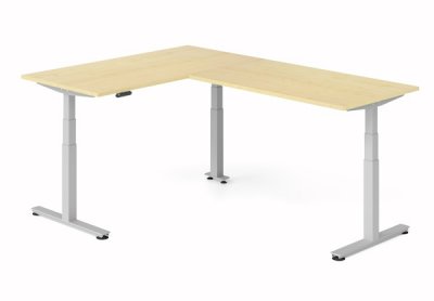 Winkelschreibtisch DSM 160x240 cm elektrisch höhenverstellbar Silber-Ahorn