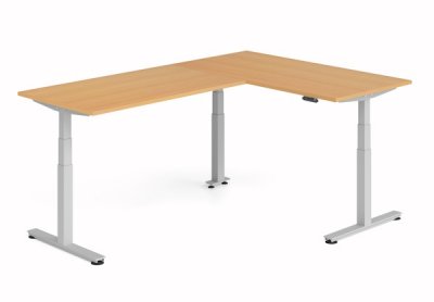 Winkelschreibtisch DSM 160x240 cm elektrisch höhenverstellbar Silber-Buche