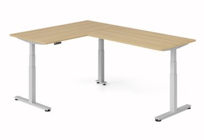 Winkelschreibtisch DSM 160x240 cm elektrisch höhenverstellbar Silber-Eiche
