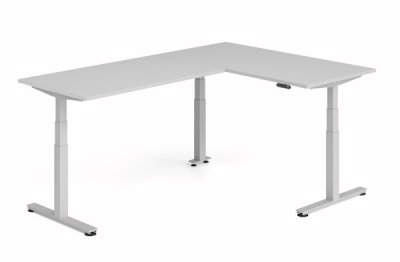 Winkelschreibtisch DSM 160x240 cm elektrisch höhenverstellbar Silber-Lichtgrau