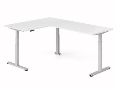 Winkelschreibtisch DSM 160x240 cm elektrisch höhenverstellbar Silber-Weiss
