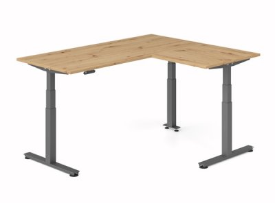 Winkelschreibtisch DSM 180x160 cm elektrisch höhenverstellbar Grafit-Asteiche