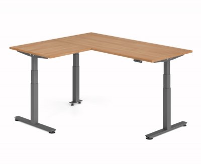 Winkelschreibtisch DSM 180x160 cm elektrisch höhenverstellbar Grafit-Nussbaum
