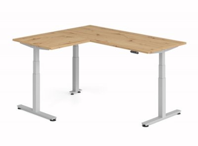 Winkelschreibtisch DSM 180x160 cm elektrisch höhenverstellbar Silber-Asteiche