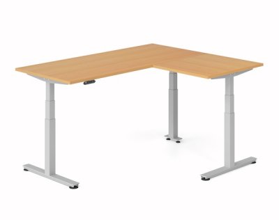 Winkelschreibtisch DSM 180x160 cm elektrisch höhenverstellbar Silber-Buche