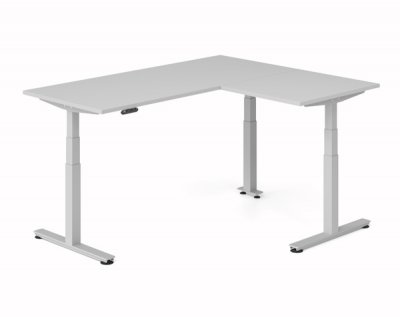 Winkelschreibtisch DSM 180x160 cm elektrisch höhenverstellbar Silber-Lichtgrau