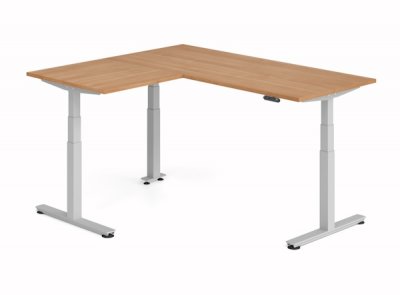 Winkelschreibtisch DSM 180x160 cm elektrisch höhenverstellbar Silber-Nussbaum