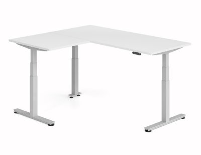 Winkelschreibtisch DSM 180x160 cm elektrisch höhenverstellbar Silber-Weiss