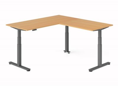Winkelschreibtisch DSM 180x200 cm elektrisch höhenverstellbar Grafit-Buche