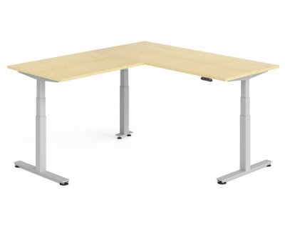 Winkelschreibtisch DSM 180x200 cm elektrisch höhenverstellbar Silber-Ahorn