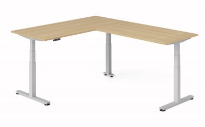 Winkelschreibtisch DSM 180x240 cm elektrisch höhenverstellbar Silber-Eiche