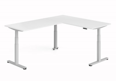 Winkelschreibtisch DSM 180x240 cm elektrisch höhenverstellbar Silber-Weiss