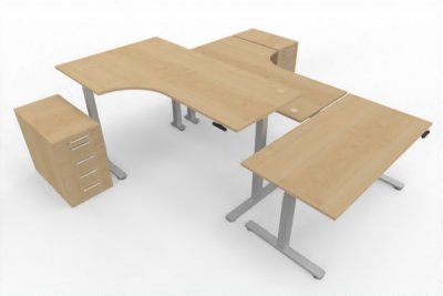 Teamarbeitsplatz DSM4 für 3 Personen Tischplatten Ahorn Gestell Silber