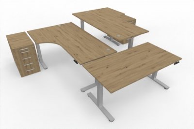 Teamarbeitsplatz DSM4 für 3 Personen Tischplatten Asteiche Gestell Silber