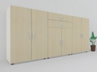 Büroschrankwand 240 cm breit 110,4 cm hoch MA5 Korpus Weiß Türen Ahorn