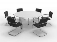Konferenztisch K16 rund 160 cm mit 6 Stühlen Tischplatten Weiss