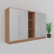 Büro Schrankwand MS14 3teilig Breite 200,6 cm Dekor Korpus Nussbaum Türen Silber