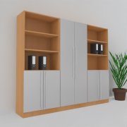 Büro Schrankwand MS6 Breite 240 cm Höhe 200,6 cm Dekor Buche-Silber
