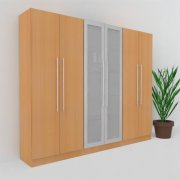 Büro Schrankwand MS9 Breite 240 cm Höhe 200,4 cm zwei Schränke mit Holztüren ein Schrank mit Glastüren Dekor Buche
