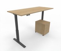 Büromöbel Set RMK1 Schreibtisch elektrisch mit Rollcontainer Gestell Grafit Tischplatte und Rollcontainer Ahorn