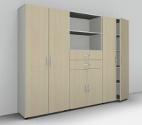 Büroschrankwand 240 cm breit 868 Mega Weiss-Ahorn