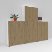 Büroschrankwand Basis K2 Weiss-Asteiche