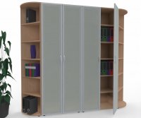 Büro Schrankwand M19 Mega 240 cm breit 2 Schränke mit Glastüren und 2 Eckabschlussregale Buche