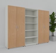 Büroschrankwand 240 cm breit M58 Weiss-Buche