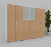 Büroschrankwand M59 240 cm breit Weiss-Buche