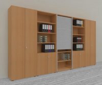 Büro Schrankwand Master K7 2 Schränke, 2 Kombischränke und 1 Rollladenschrank Höhe 215,6 cm Dekor Buche