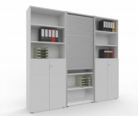 Büro Schrankwand Master M8 240 cm 215,6 cm hoch 2 Kombischränke und 1 Rollladenschrank Dekor Weiß