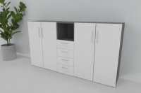 Büroschrankwand VH3 Highboard 3 Ordnerhöhen Grafit-Weiß