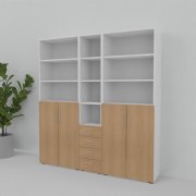 Büroschrankwand VH5 200 cm breit 215,6 cm hoch Weiss-Eiche