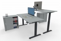 Doppelarbeitsplatz elektisch höhenverstellbare Schreibtische mit Anstellschrank Gestellfarbe Anthrazit Dekor Lichtgrau