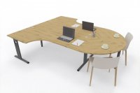 Doppelarbeitsplatz OD2 zwei Winkelschreibtische mit Besprechungsansatz Tischplatten Asteiche Gestell Grafit