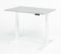 Schreibtisch 120 x 80 cm elektrisch höhenverstellbar Gestell Weiß Tischplatte Lichtgrau