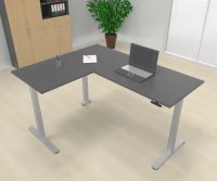 Elektrisch höhenverstellbarer Winkelschreibtisch 200 x 160 cm DSM Silber Grafit